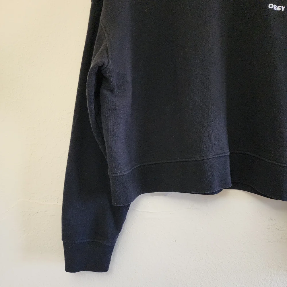 Obey Black Striped Collared Sweatshirt Embroidered Size M Grunge Goth - Picture 3 of 7